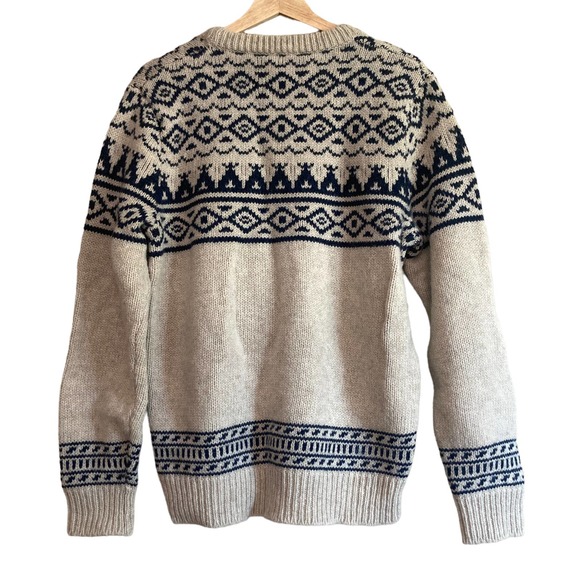 J. Crew Wallace & Barnes Fair Isle Sweater Medium Blue 100% Wool Grandpa Nordic - Picture 5 of 9